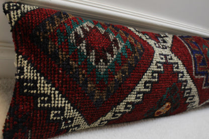 Handmade Kilim Pillow Cover: Upcycled Woven Rug, Bohemian Decor (12x36 in)