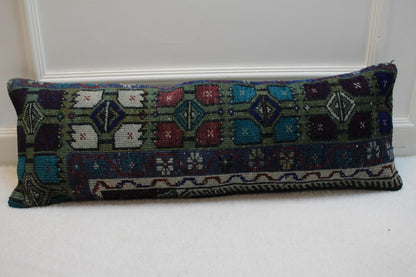Ethnic Lumbar Pillow Cover: 12x36 Organic Wool Kilim Pillow