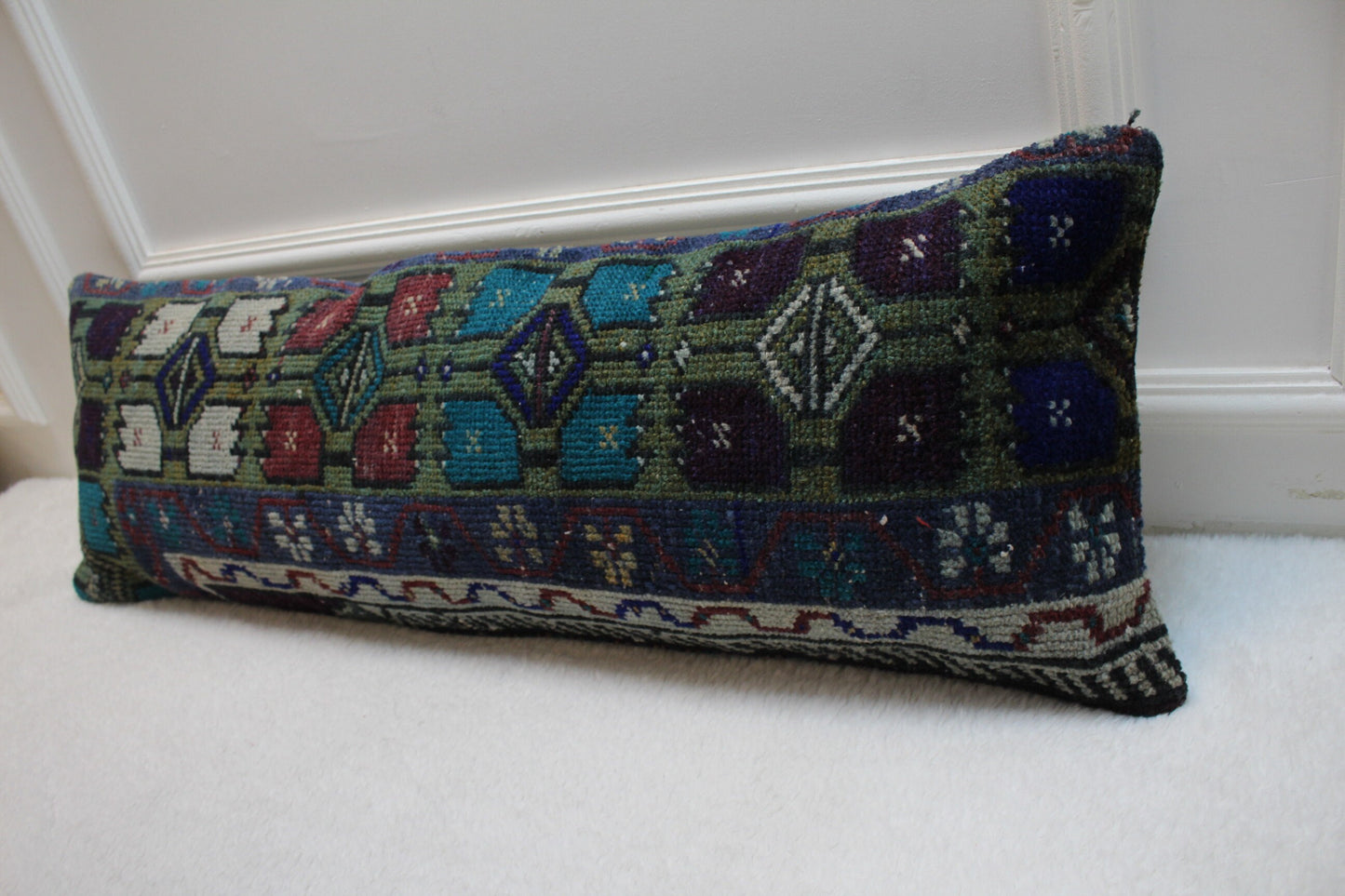 Ethnic Lumbar Pillow Cover: 12x36 Organic Wool Kilim Pillow