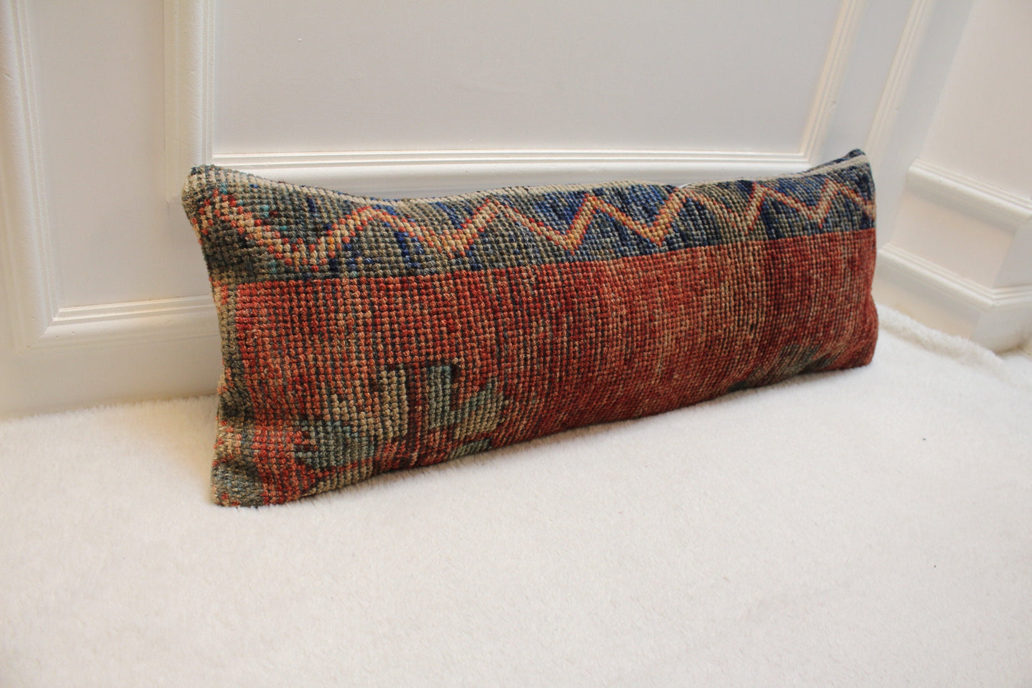 Handmade Red & Black Kilim Lumbar Pillow Cover (12x36 in)