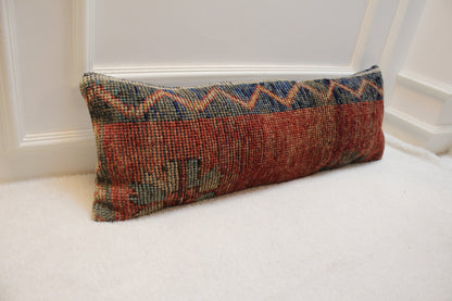 Handmade Red & Black Kilim Lumbar Pillow Cover (12x36 in)