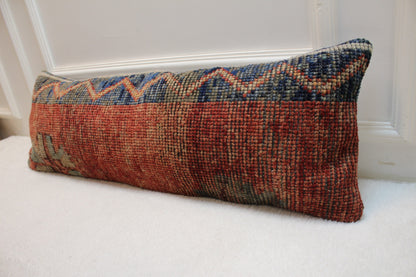 Handmade Red & Black Kilim Lumbar Pillow Cover (12x36 in)