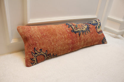 Handmade Kilim Lumbar Pillow Cover: Red Beige Rug Pillow (12x36 inc)