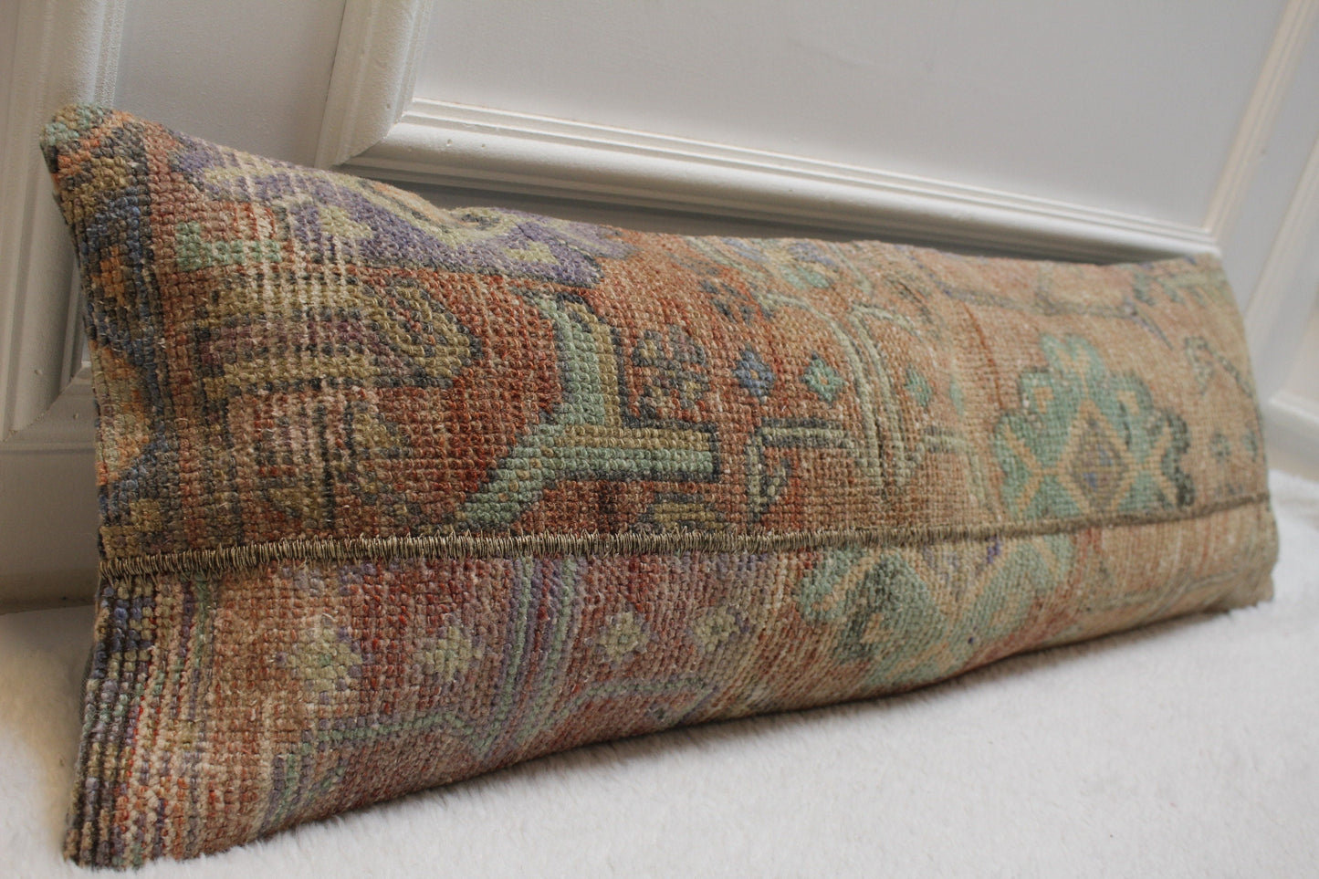 Handmade Kilim Lumbar Pillow Cover: Upcycled Woven Rug, 12x36 inch