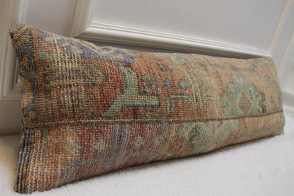 Handmade Kilim Lumbar Pillow Cover: Upcycled Woven Rug, 12x36 inch