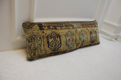 Handmade Kilim Lumbar Pillow Cover: Ethnic Woven Rug, 12x36 inch