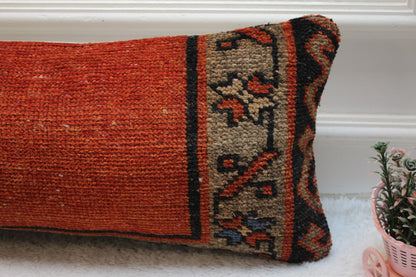 Red Turkish Rug Lumbar Pillow Cover: Vintage Wool, 12x24 inc