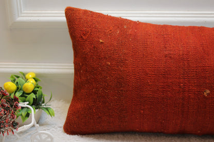Red Kilim Lumbar Pillow Cover: Handmade Organic Wool, 12x24 inch