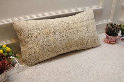 Handmade Beige Kilim Pillow Cover: Vintage Turkish Lumbar Pillow, 12x24 inch