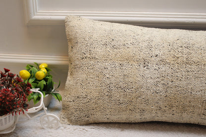 Handmade Beige Kilim Pillow Cover: Vintage Turkish Lumbar Pillow, 12x24 inch