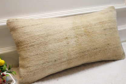 Beige Kilim Lumbar Pillow Cover: Vintage Woven Rug, 12x24 inch