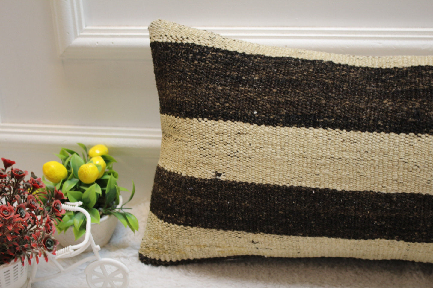Striped Kilim Pillow Cover: Organic Wool Lumbar Pillow (12x24 in)
