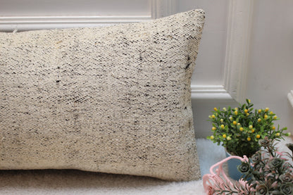 White Kilim Pillow Cover: 12x24 inch Handmade Woven Wool Lumbar