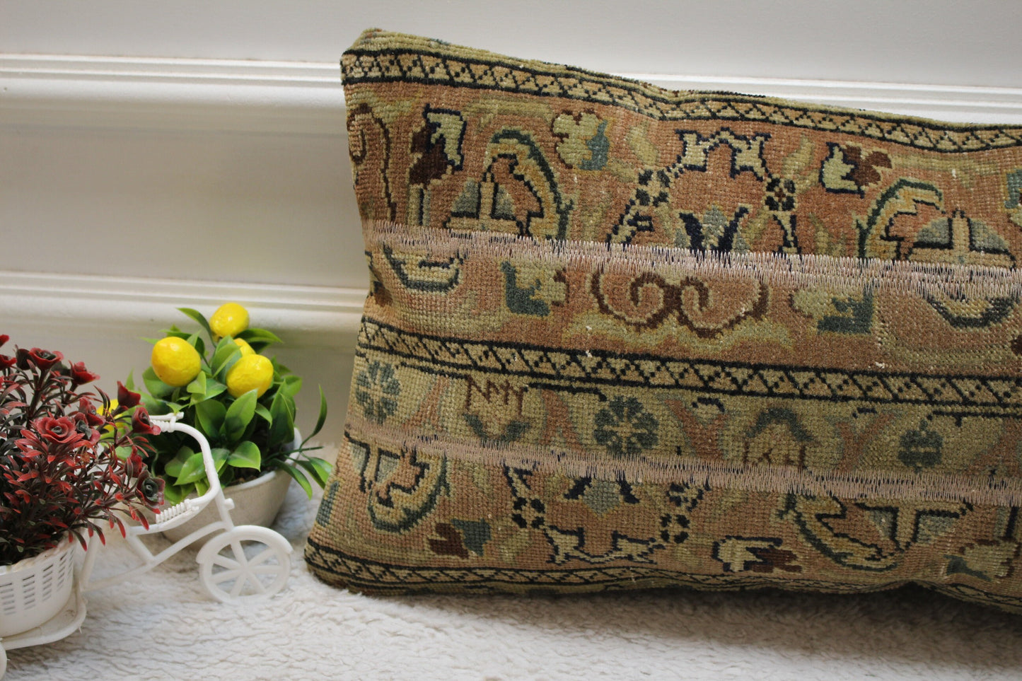 Handmade Patchwork Turkish Rug Lumbar Pillow Cover (12x24 inc)
