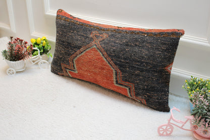 Vintage Turkish Rug Lumbar Pillow Cover: Black & Red, 12x24 inch