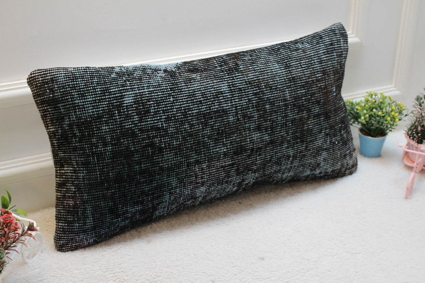Handmade Kilim Pillow Cover: Upcycled Woven Rug, 12x24 inc