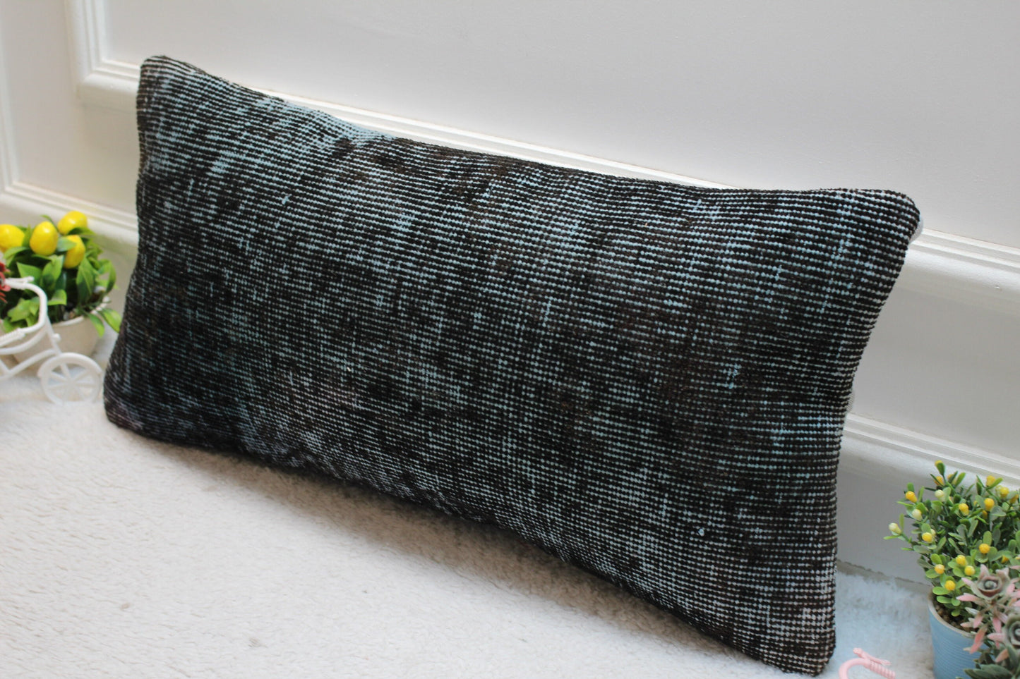 Handmade Kilim Pillow Cover: Upcycled Woven Rug, 12x24 inc