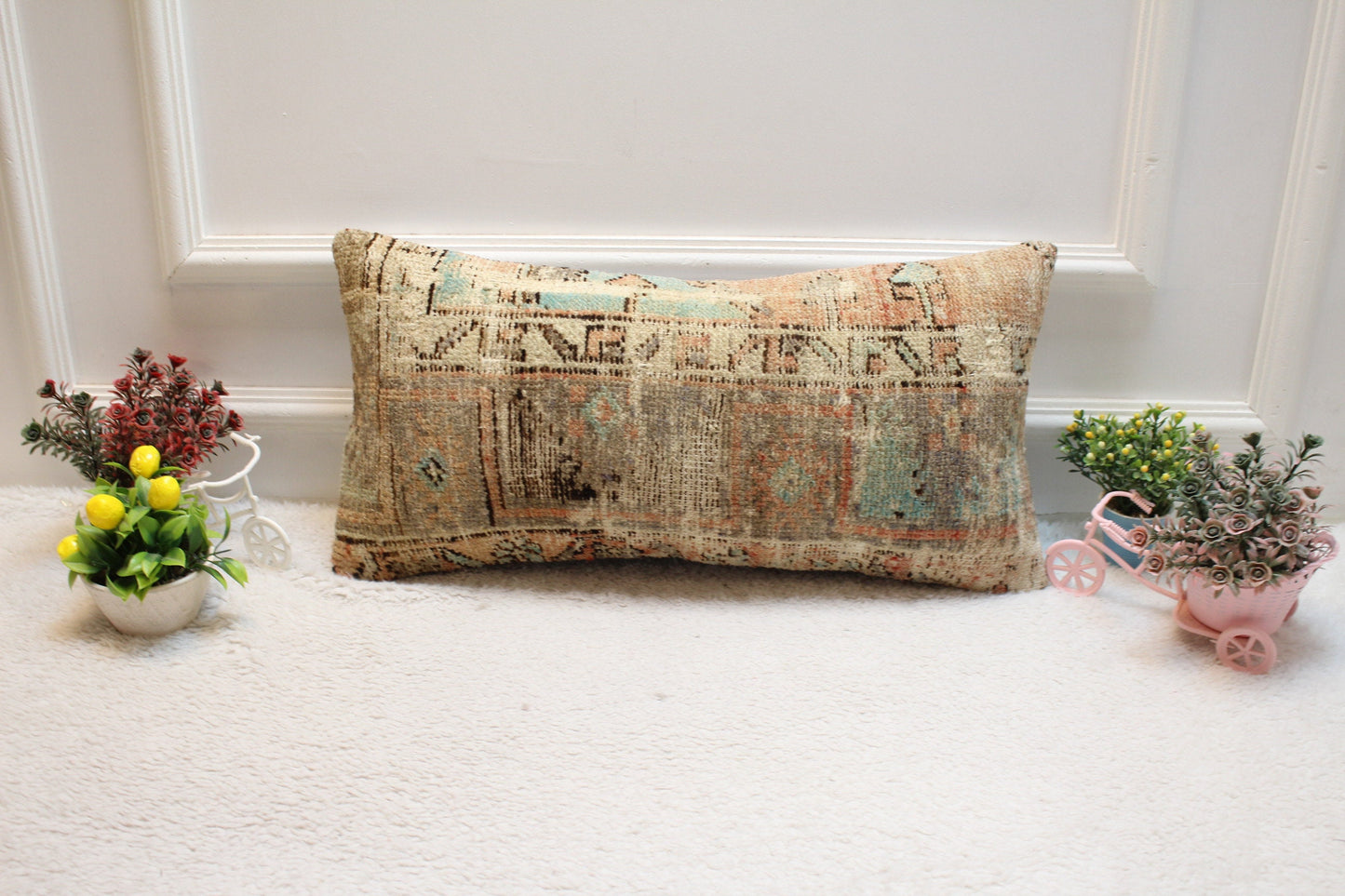 Vintage Turkish Rug Pillow: Brown Wool Lumbar Pillow Cover (12x24 in)