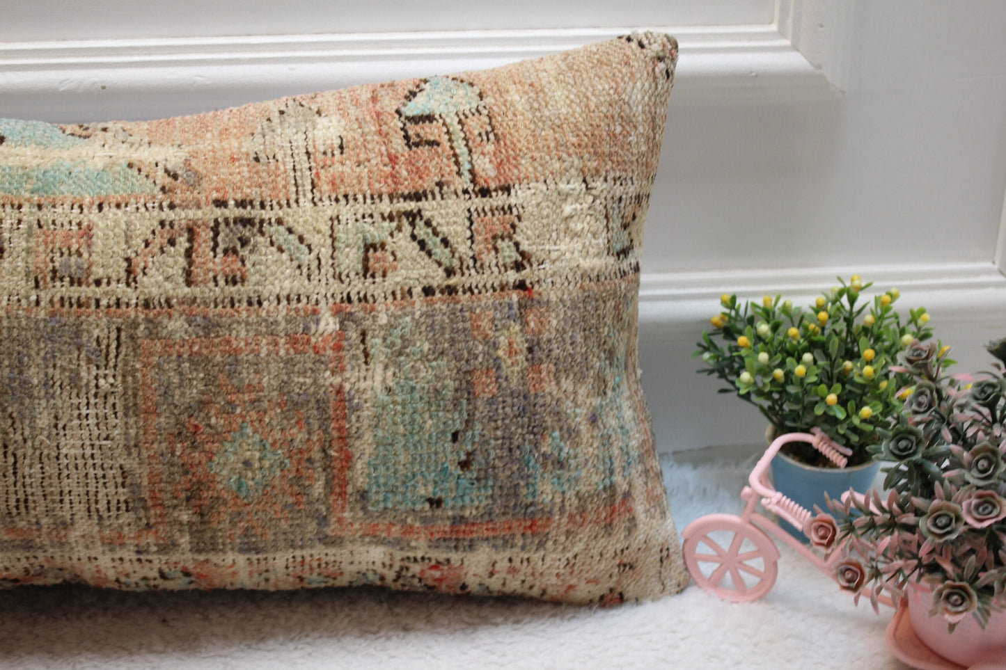 Vintage Turkish Rug Pillow: Brown Wool Lumbar Pillow Cover (12x24 in)
