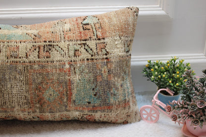 Vintage Turkish Rug Pillow: Brown Wool Lumbar Pillow Cover (12x24 in)