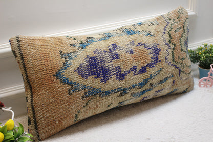 Floral Kilim Lumbar Pillow Cover: 12x24 inch, Upcycled Wool Rug