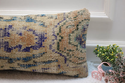 Floral Kilim Lumbar Pillow Cover: 12x24 inch, Upcycled Wool Rug