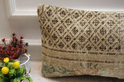 Beige Vintage Turkish Rug Pillow Cover: 12x24 Lumbar Pillow