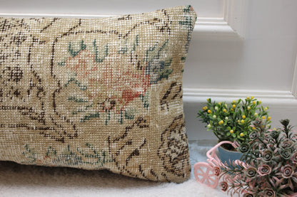 Beige Vintage Turkish Rug Pillow Cover: 12x24 Lumbar Pillow