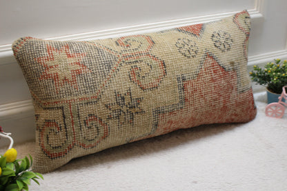Handmade Wool Rug Pillow Cover: Vintage Anatolian Kilim Lumbar (12x24 in)