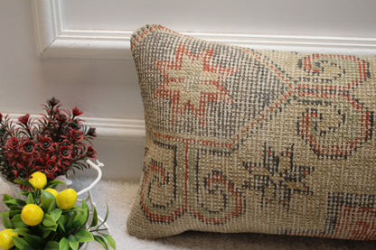 Handmade Wool Rug Pillow Cover: Vintage Anatolian Kilim Lumbar (12x24 in)