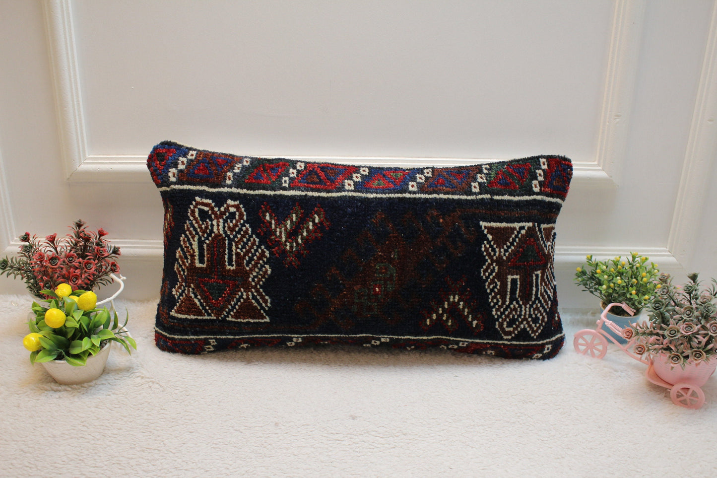 Handmade Turkish Rug Pillow Cover: Upcycled Kilim, Bohemian Decor (12x24 in)