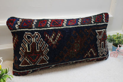 Handmade Turkish Rug Pillow Cover: Upcycled Kilim, Bohemian Decor (12x24 in)