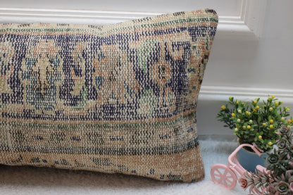 Floral Turkish Rug Pillow Cover: Handmade Vintage Lumbar Pillow (12x24 in)