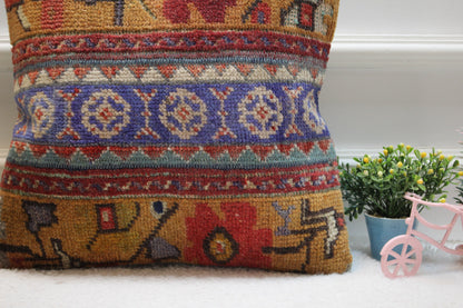 Handmade Turkish Rug Pillow: Vintage Wool Patchwork, 16x16 inc