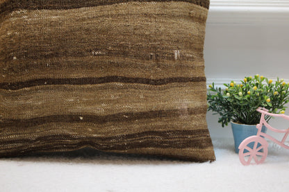 Handmade Brown Kilim Pillow Cover: Vintage Woven Rug, 16x16 inch