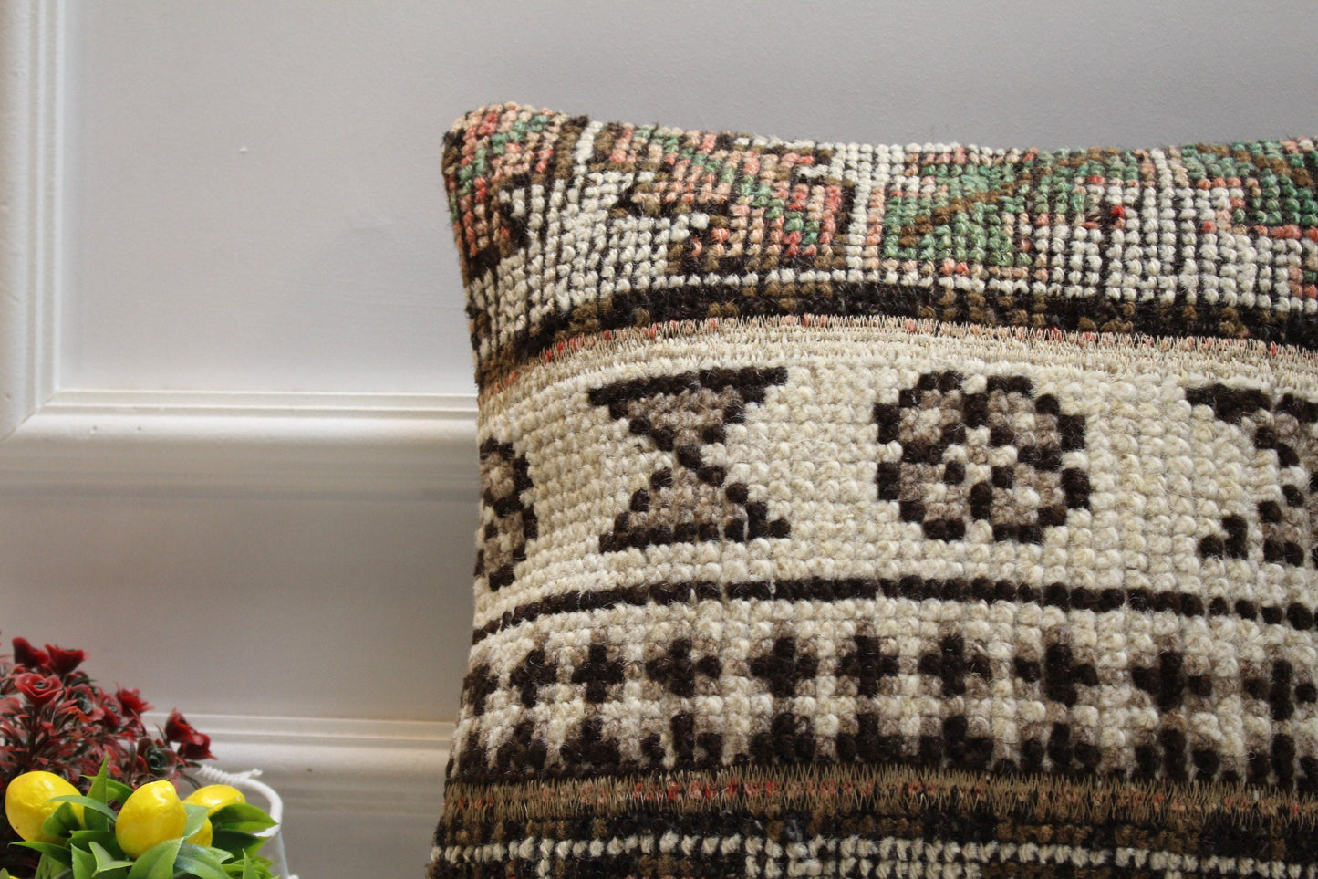 Geometric Turkish Rug Pillow Cover: 16x16 Handwoven Wool Kilim