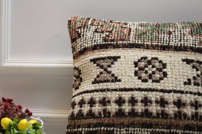 Geometric Turkish Rug Pillow Cover: 16x16 Handwoven Wool Kilim