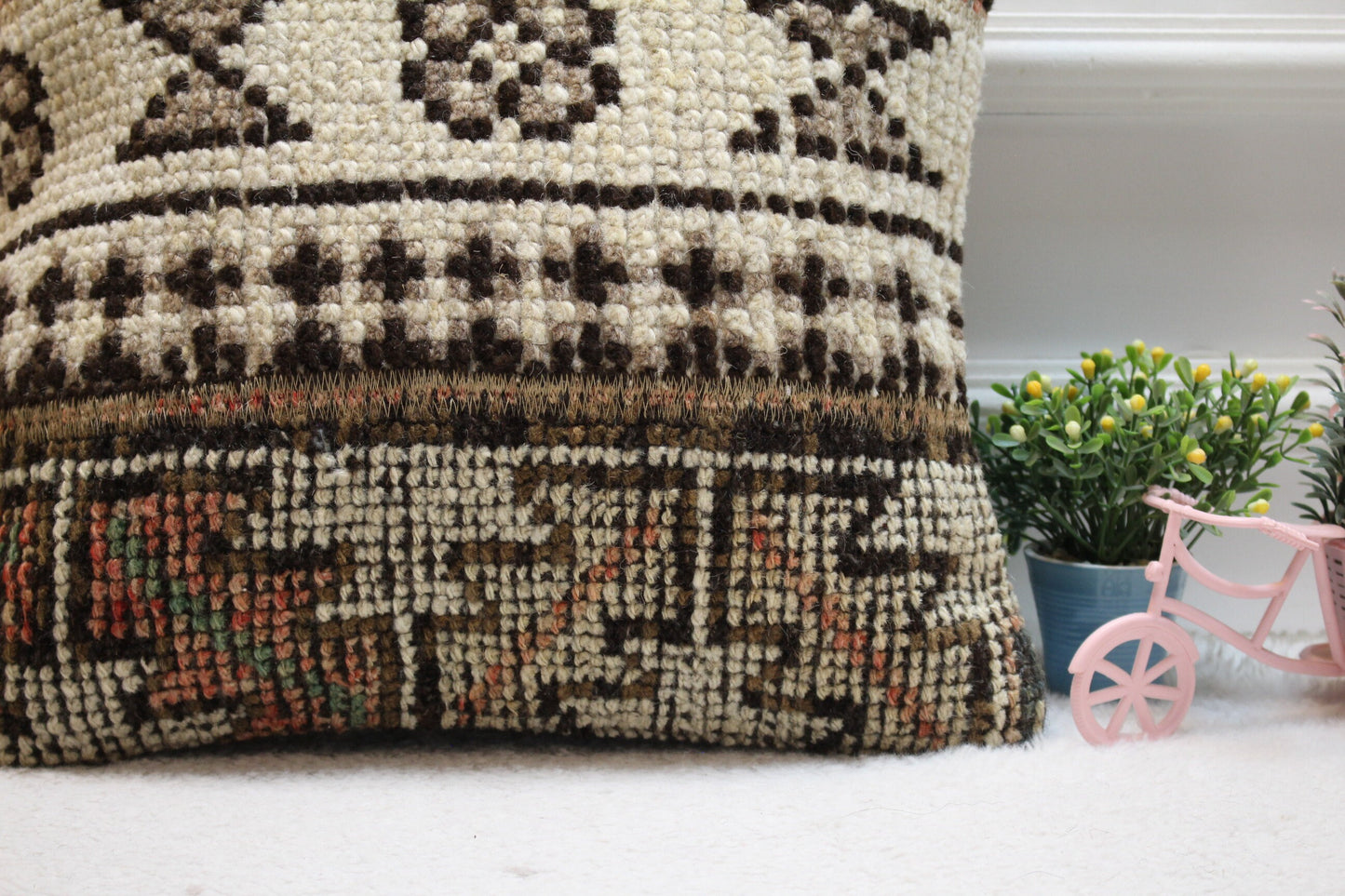 Geometric Turkish Rug Pillow Cover: 16x16 Handwoven Wool Kilim