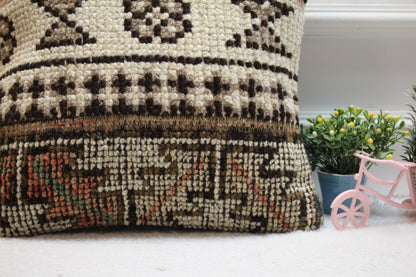 Geometric Turkish Rug Pillow Cover: 16x16 Handwoven Wool Kilim
