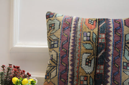 Handmade Wool Kilim Pillow Cover: Upcycled Turkish Rug, 16x16 inch
