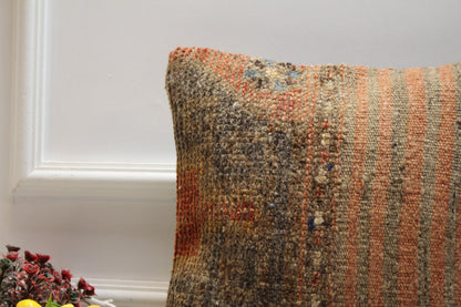 Handmade Kilim Pillow Cover: Vintage Upcycled Wool, 16x16 inch