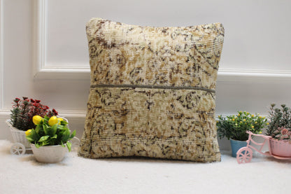 Handmade Floral Kilim Pillow Cover: Vintage Turkish Rug, 16x16 inch