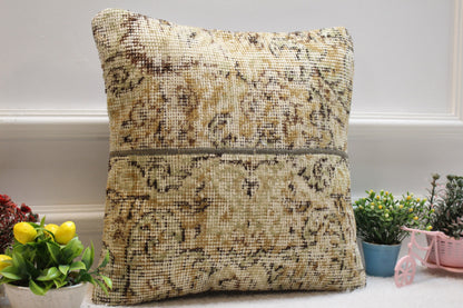 Handmade Floral Kilim Pillow Cover: Vintage Turkish Rug, 16x16 inch