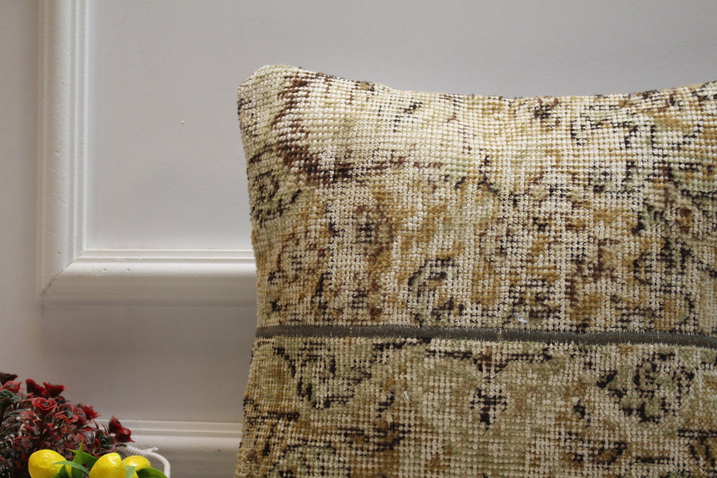 Handmade Floral Kilim Pillow Cover: Vintage Turkish Rug, 16x16 inch