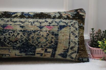 Handmade Turkish Rug Lumbar Pillow Cover: Upcycled Kilim, 12x36 inch