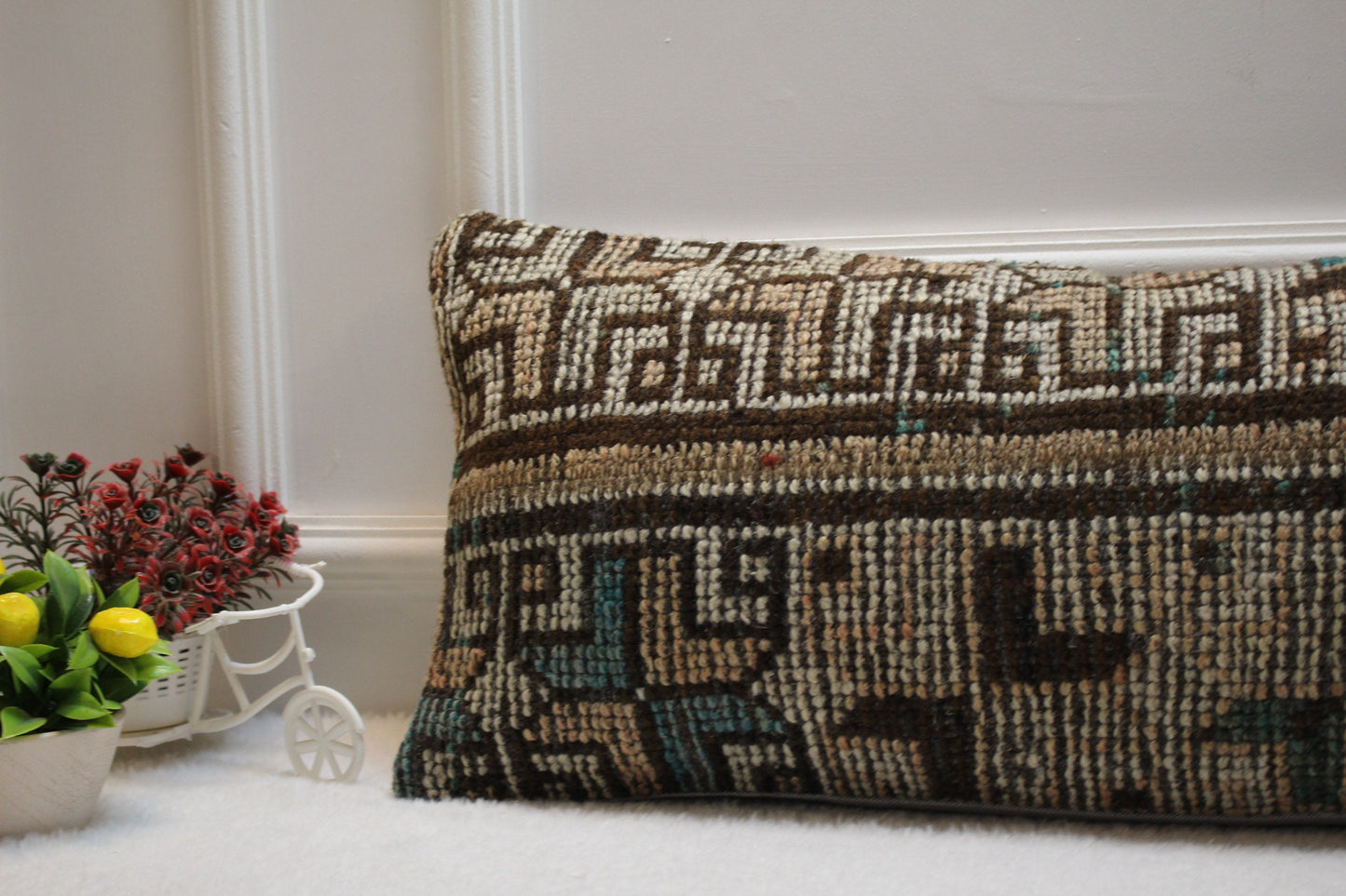 Handmade Kilim Lumbar Pillow Cover: Vintage Rug Upcycled (12x36 in)