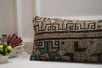 Handmade Kilim Lumbar Pillow Cover: Vintage Rug Upcycled (12x36 in)