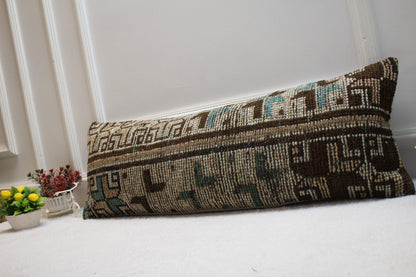 Handmade Kilim Lumbar Pillow Cover: Vintage Rug Upcycled (12x36 in)