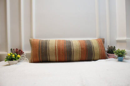 Handmade Striped Kilim Pillow Cover: Upcycled Wool, 12x36 inch