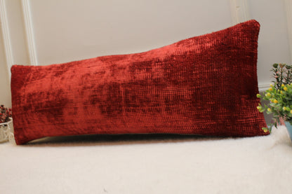 Handmade Red Kilim Pillow Cover: Boho Lumbar Pillow, 12x36